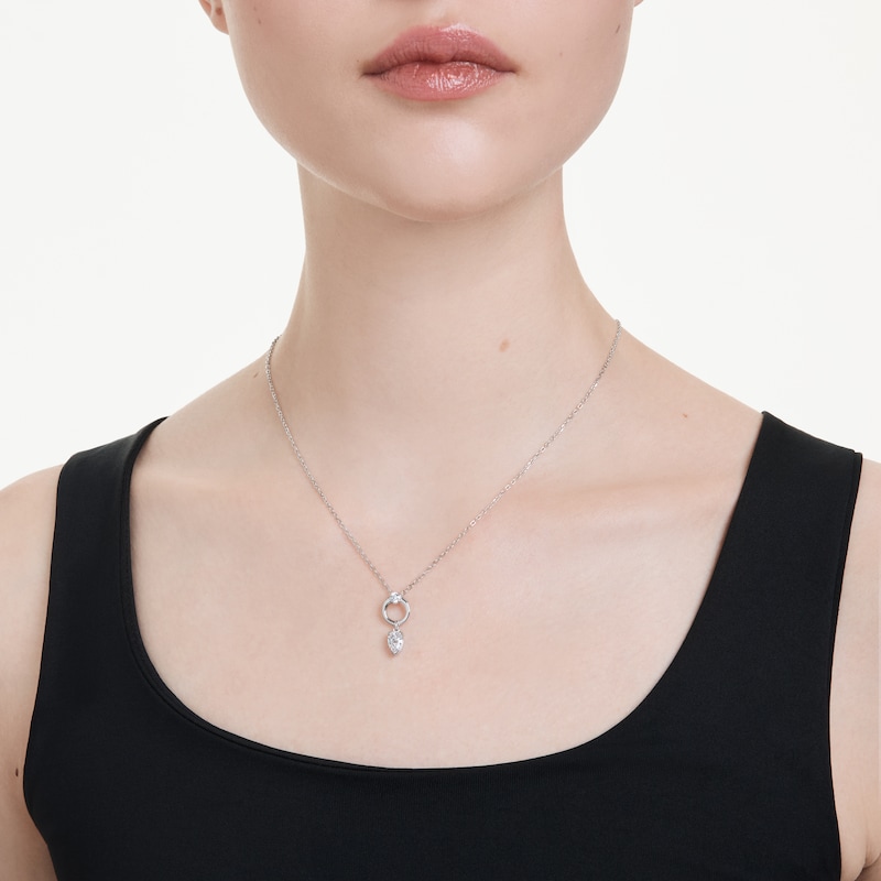 Main Image 6 of Swarovski Mesmera Silver Tone Zirconia Pear Shaped & Open Circle Pendant Necklace