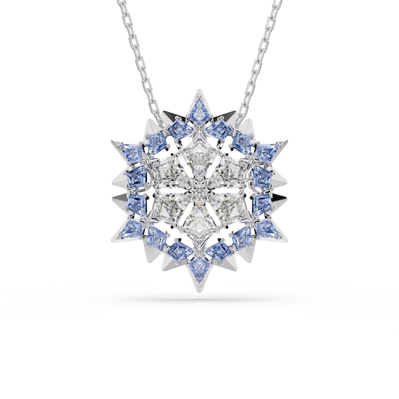 Swarovski Magic Snowflake Pendant and Brooch with Blue Swarovski Zirconia in Rhodium Plated Brass - Image 3