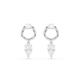Swarovski Mesmera Silver Tone Zirconia Pear Shaped & Open Circle Drop Earrings