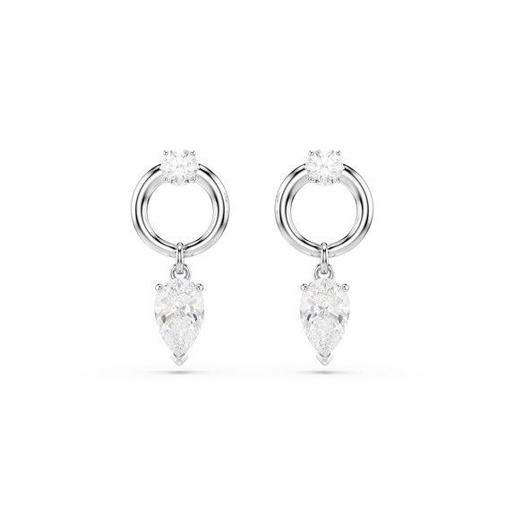 Women's Swarovski Mesmera Silver Tone Zirconia Pear Shaped & Open Circle Drop Earrings