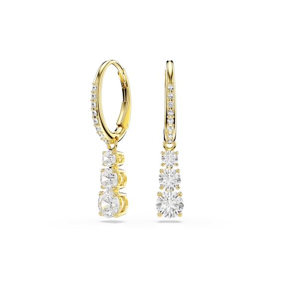 Women's Swarovski Stilla Attract Gold Tone & Zirconia Trilogy Hoop Earrings