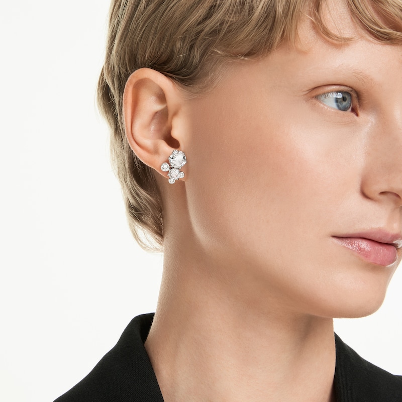 Main Image 5 of Swarovski Constella Silver Tone & Zirconia Stud Earrings