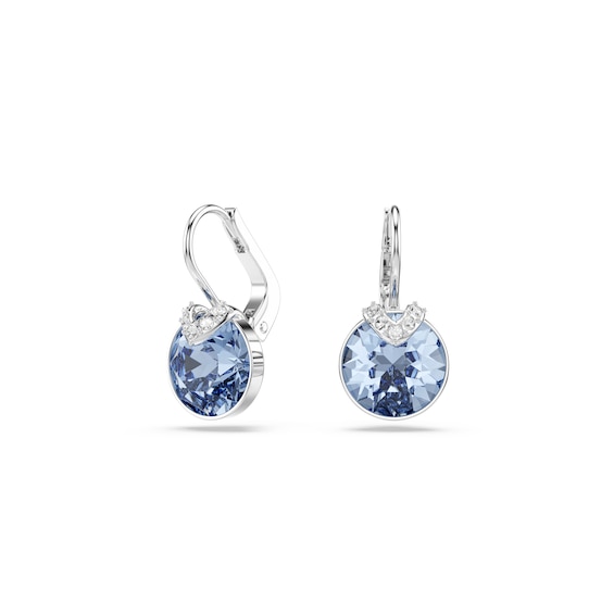 Swarovski Bella Silver Tone and Blue Crystal V Drop Earrings