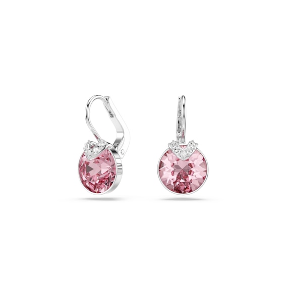 Swarovski Bella Silver Tone and Pink Crystal V Drop Earrings