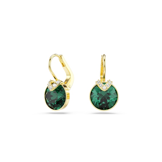 Swarovski Bella Gold Tone and Green Crystal V Drop Earrings