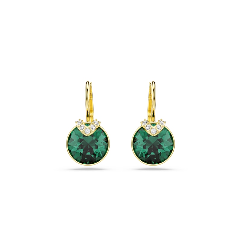 Main Image 2 of Swarovski Bella Gold Tone & Green Crystal V Drop Earrings