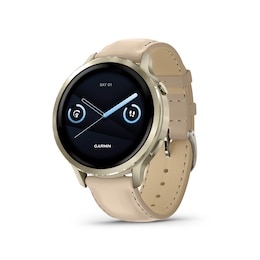 Garmin Venu 4 Multi-Colour 45mm Display Lunar Gold Bezel and Light Sand Leather Strap Watch