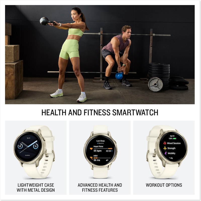 Main Image 2 of Garmin Venu 4 Multi-Colour 45mm Display Lunar Gold Bezel and Light Sand Leather Strap Watch