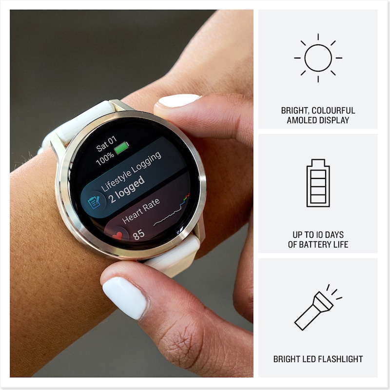 Main Image 3 of Garmin Venu 4 Multi-Colour 45mm Display Lunar Gold Bezel and Light Sand Leather Strap Watch