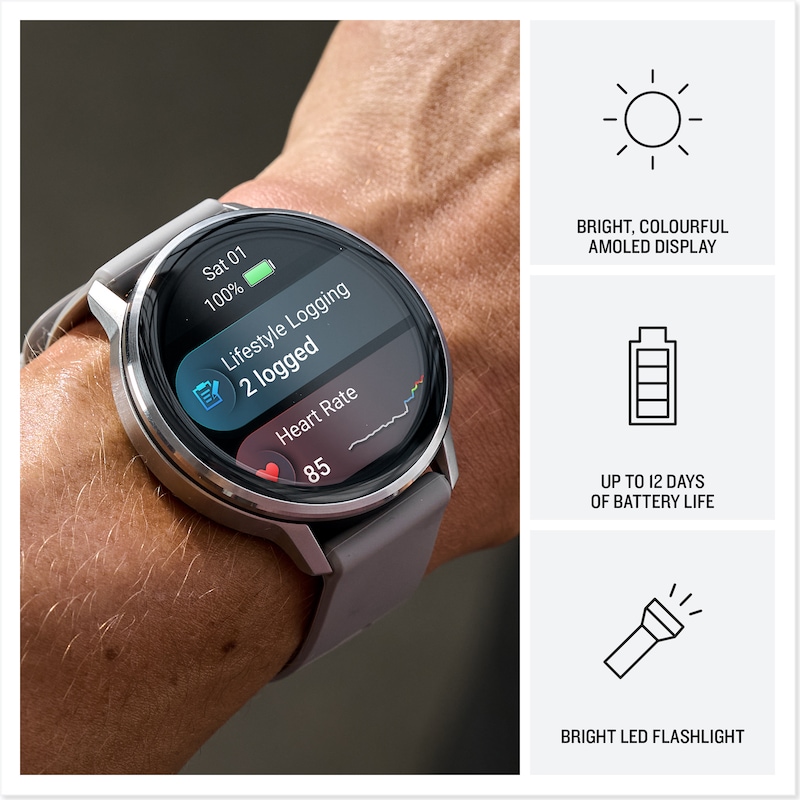 Main Image 3 of Garmin Venu 4 Multi-Colour 45mm Display Black Bezel Dark Brown Leather Strap Watch