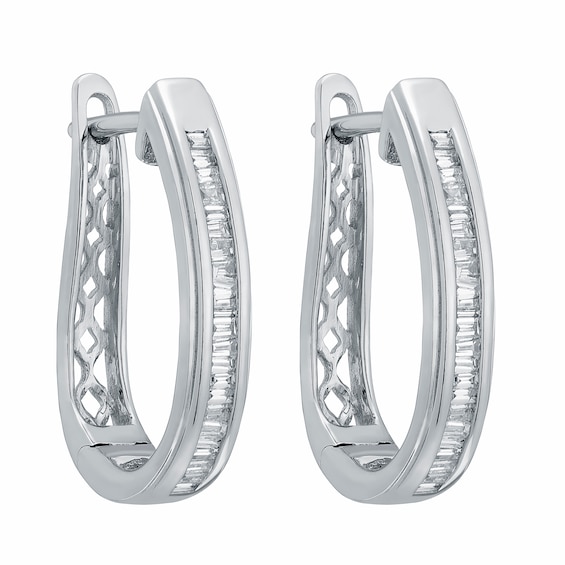 9ct White Gold 0.33ct Baguette Cut Diamond Hoop Earrings