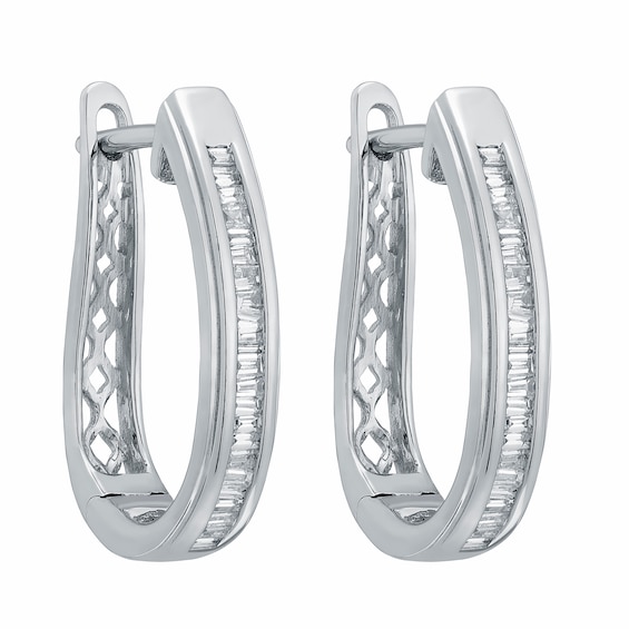 9ct White Gold 0.33ct Baguette Cut Diamond Hoop Earrings