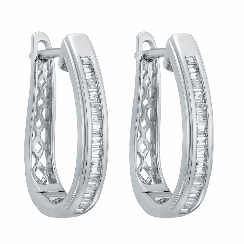 9ct White Gold 0.33ct Baguette Cut Diamond Hoop Earrings