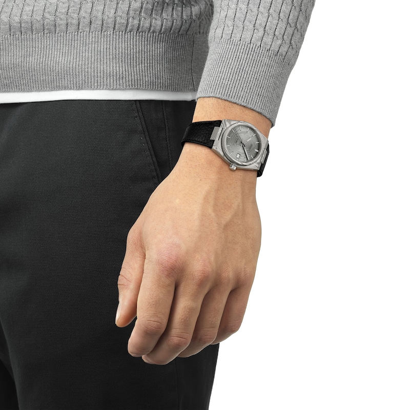 Main Image 6 of Tissot PRX 38mm Marble Stainless Steel & Black Leather Strap Watch