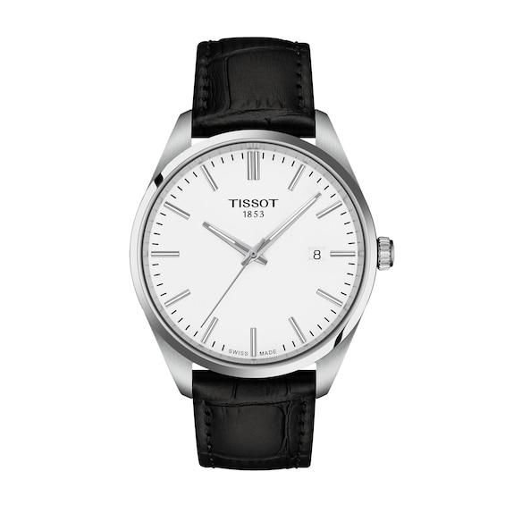 Men's Tissot Pr 100 40Mm Black Leather Strap Watch