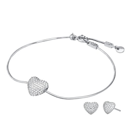Michael Kors Sterling Silver & Cubic Zirconia Pavé Heart Bracelet & Earrings Set