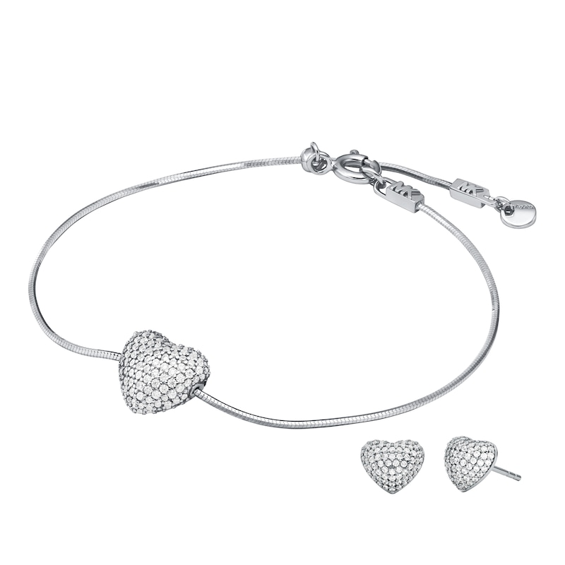 Main Image 1 of Michael Kors Sterling Silver & Cubic Zirconia Pavé Heart Bracelet & Earrings Set