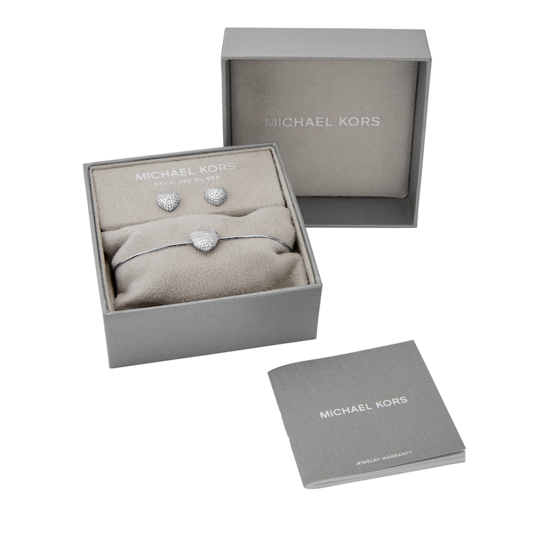 Main Image 5 of Michael Kors Sterling Silver & Cubic Zirconia Pavé Heart Bracelet & Earrings Set