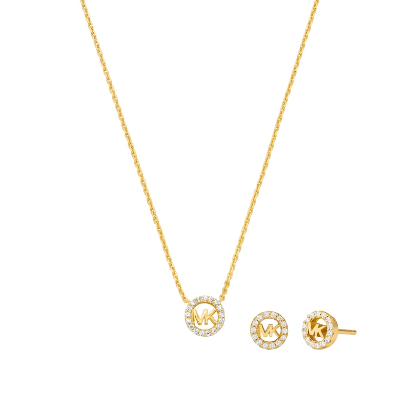 Main Image 1 of Michael Kors 14ct Gold Plated Sterling Silver Pavé Logo Jewellery Set