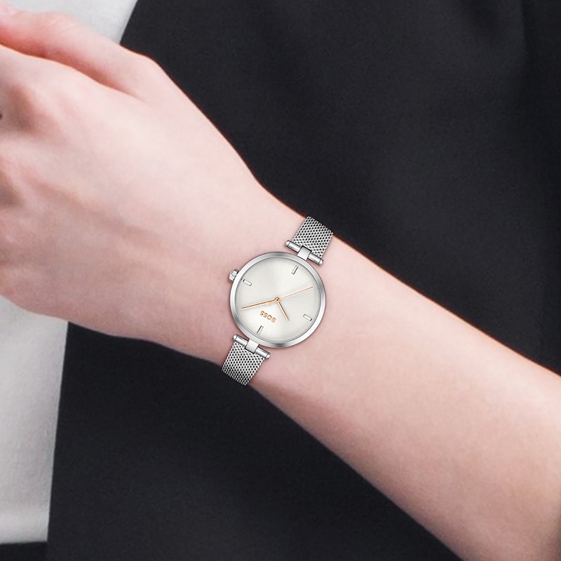 Main Image 4 of BOSS Majesty 32mm Crystal & Stainless Steel Mesh Bracelet Watch