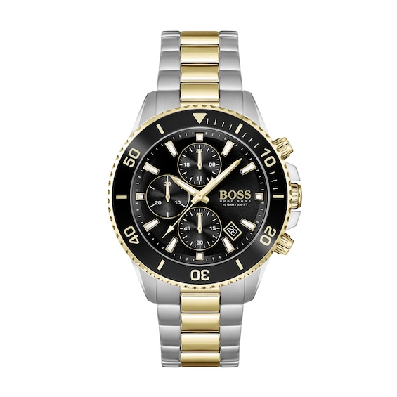 Men's Boss Admiral 45Mm Chronograph Black Dial & Two Tone Bracelet Watch