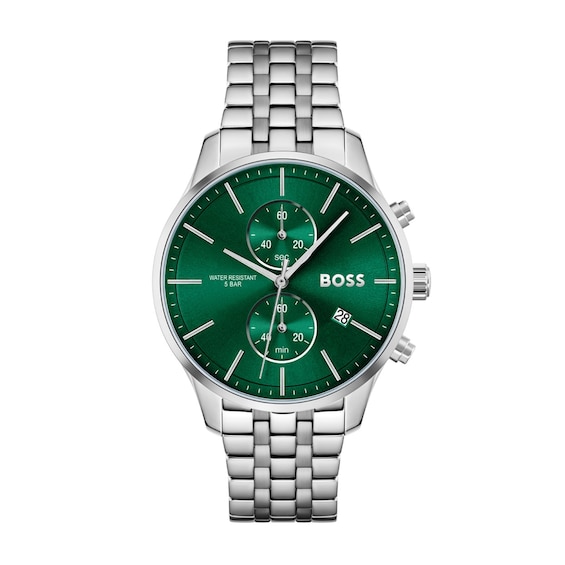 Men's Boss Associate 42Mm Chronograph Green Dial & Stainless Steel Bracelet Watch