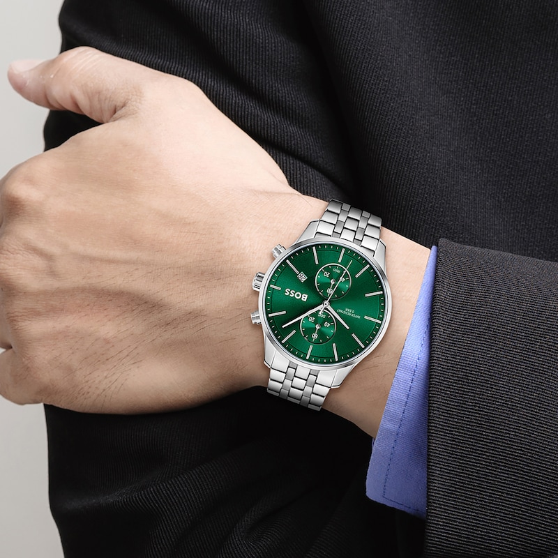 Main Image 4 of BOSS Associate 42mm Chronograph Green Dial & Stainless Steel Bracelet Watch