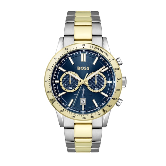 Men's Boss Allure 44Mm Chronograph Blue Dial & Two Tone Bracelet Watch