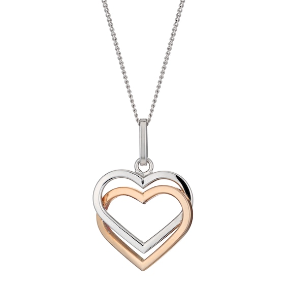Sterling Silver and 9ct Rose Gold Double Heart Pendant