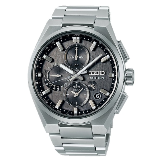 Men's Seiko Astron Gps Solar 5X Dual-Time Chronograph Celestial Grey Titanium Watch