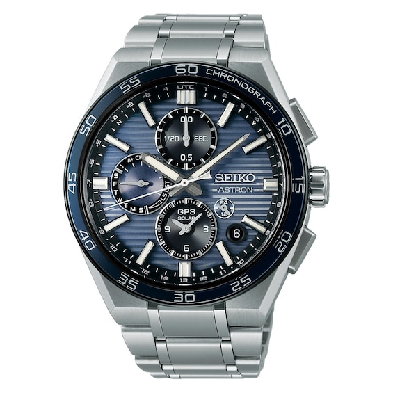 Men's Seiko Astron Gps Solar Dual-Time Chronograph Slate Blue Dial & Titanium Watch