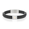 Thumbnail Image 1 of Men's Black Leather & Stainless Steel Plaited Magnetic Bracelet