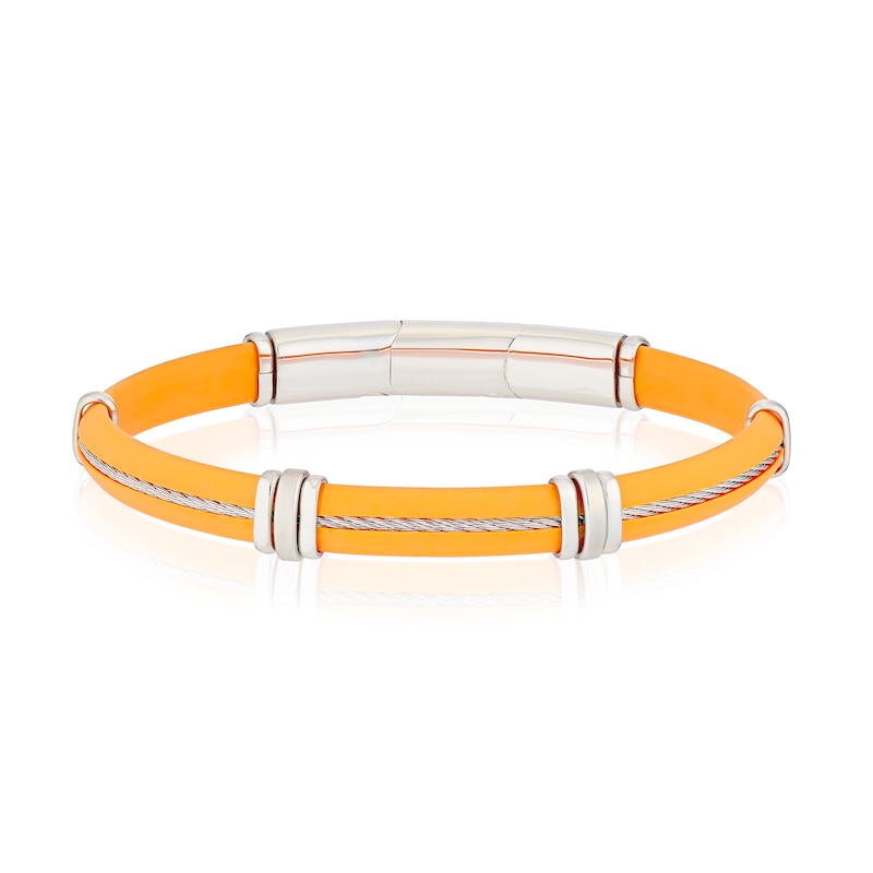 Main Image 1 of Men's Orange Rubber & Stainless Steel Magnetic Bracelet