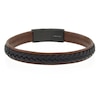 Thumbnail Image 1 of Men's Brown & Black Leather PVD Stainless Steel Plaited Magnetic Bracelet