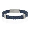 Thumbnail Image 1 of Men's Blue Leather & Stainless Steel Plaited Magnetic Bracelet