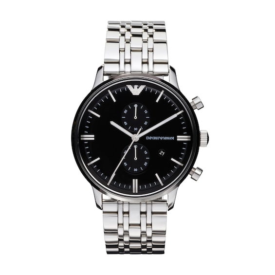 Emporio Armani Mens Chronograph Black Dial and Stainless Ste