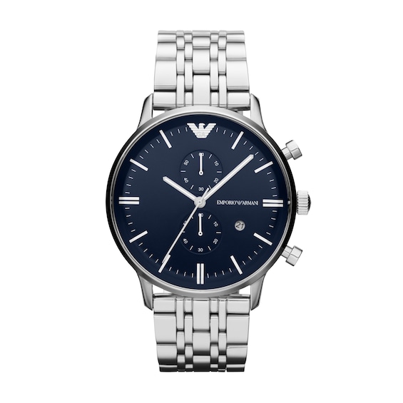 Emporio Armani Mens Chronograph Blue Dial and Stainless Stee