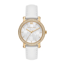 Michael Kors Corey Women's Pavé White Leather Strap Watch