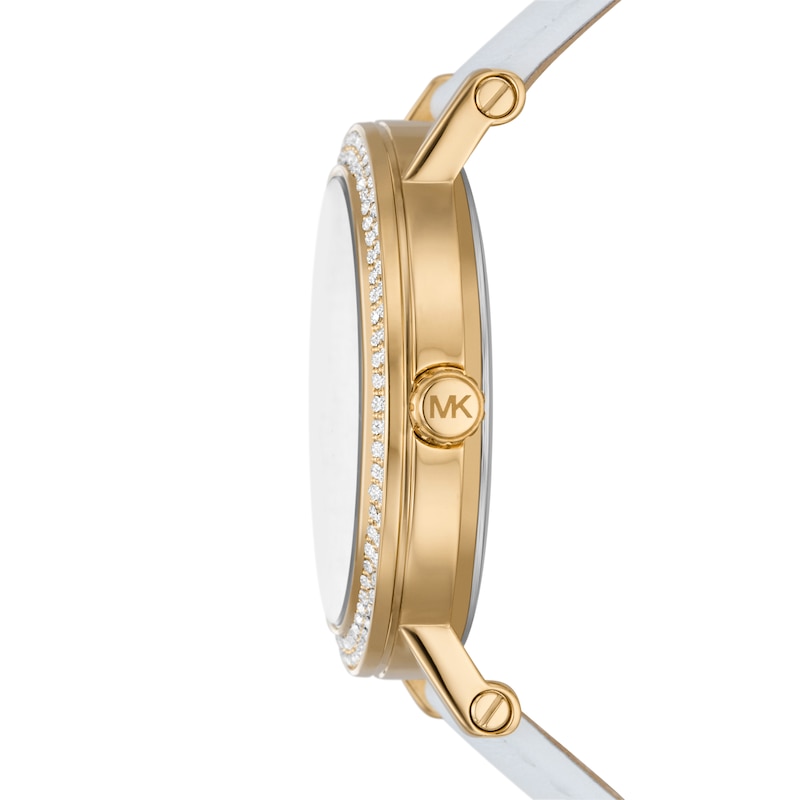 Main Image 2 of Michael Kors Corey Women's Pavé White Leather Strap Watch