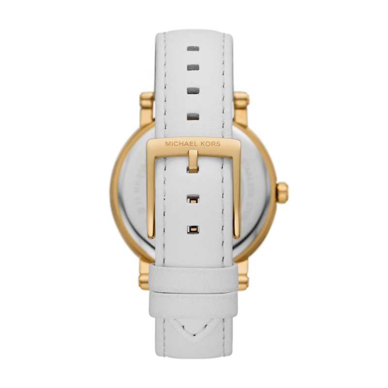Main Image 3 of Michael Kors Corey Women's Pavé White Leather Strap Watch