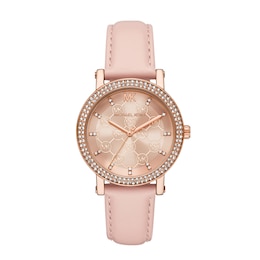 Michael Kors Corey Women's Pavé Pink Leather Strap Watch