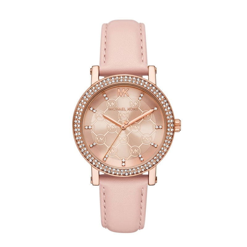 Main Image 1 of Michael Kors Corey Women's Pavé Pink Leather Strap Watch