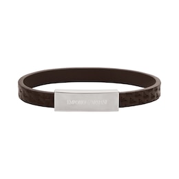 Emporio Armani Men's Brown Leather ID Bracelet