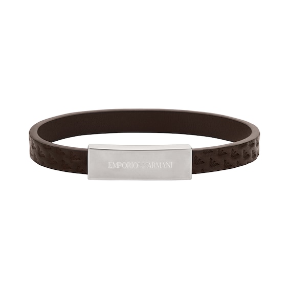 Men's Emporio Armani Brown Leather Id Bracelet