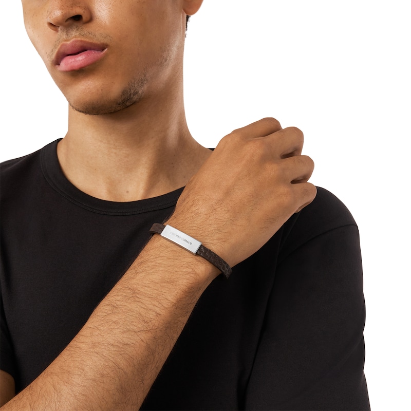 Main Image 3 of Emporio Armani Men's Brown Leather ID Bracelet