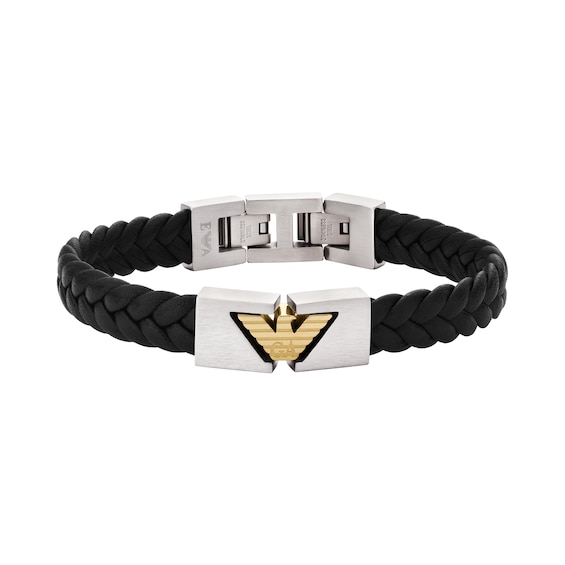 Men's Emporio Armani Black & Stainless Steel Id Bracelet