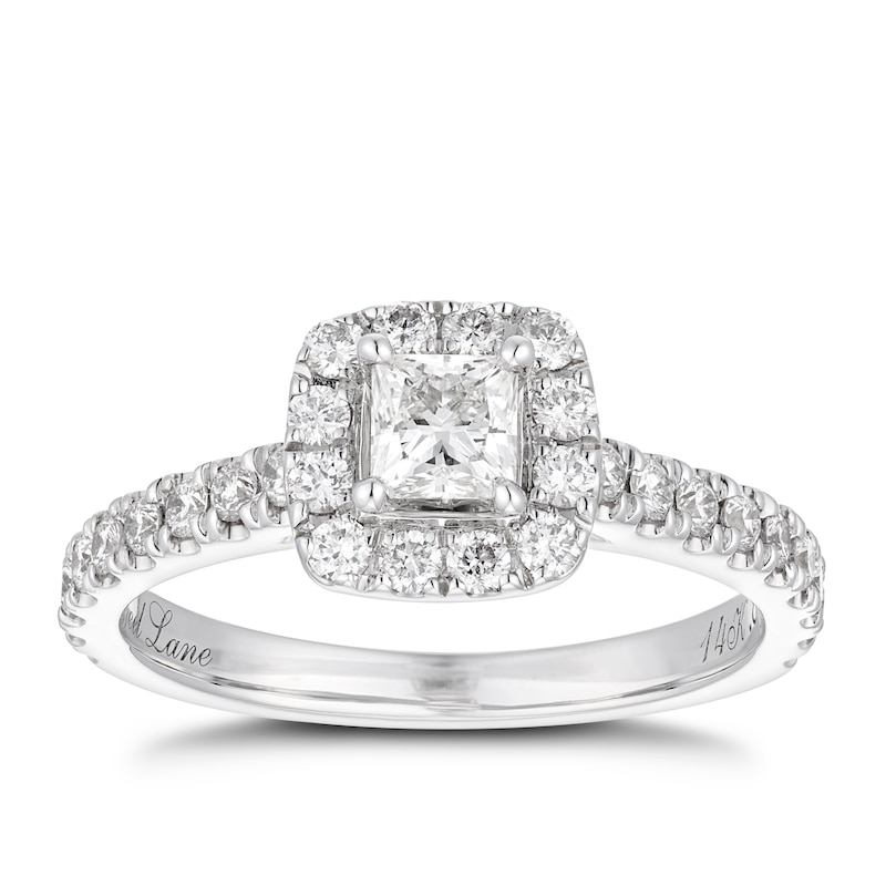 Neil Lane 14ct White Gold 0.81ct Total Diamond Halo Ring | Ernest Jones