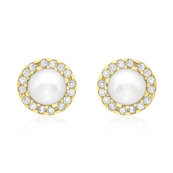 9ct Yellow Gold Cultured Freshwater Pearl Cubic Zirconia Hal