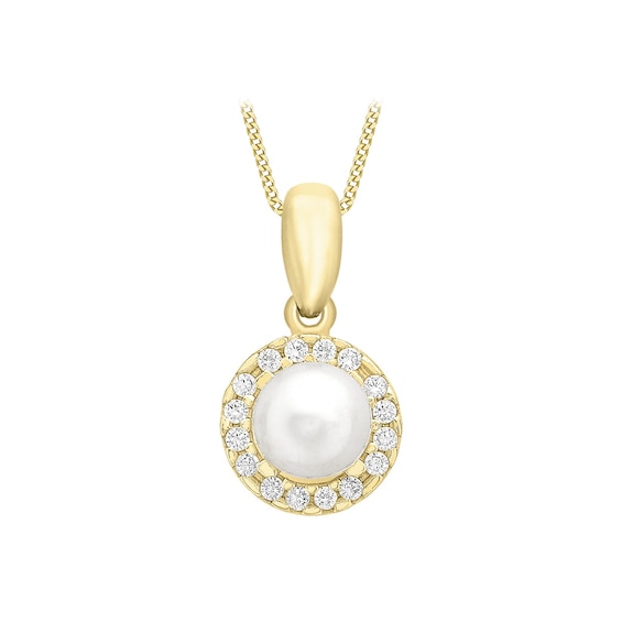 9ct Yellow Gold Cultured Freshwater Pearl Cubic Zirconia Hal