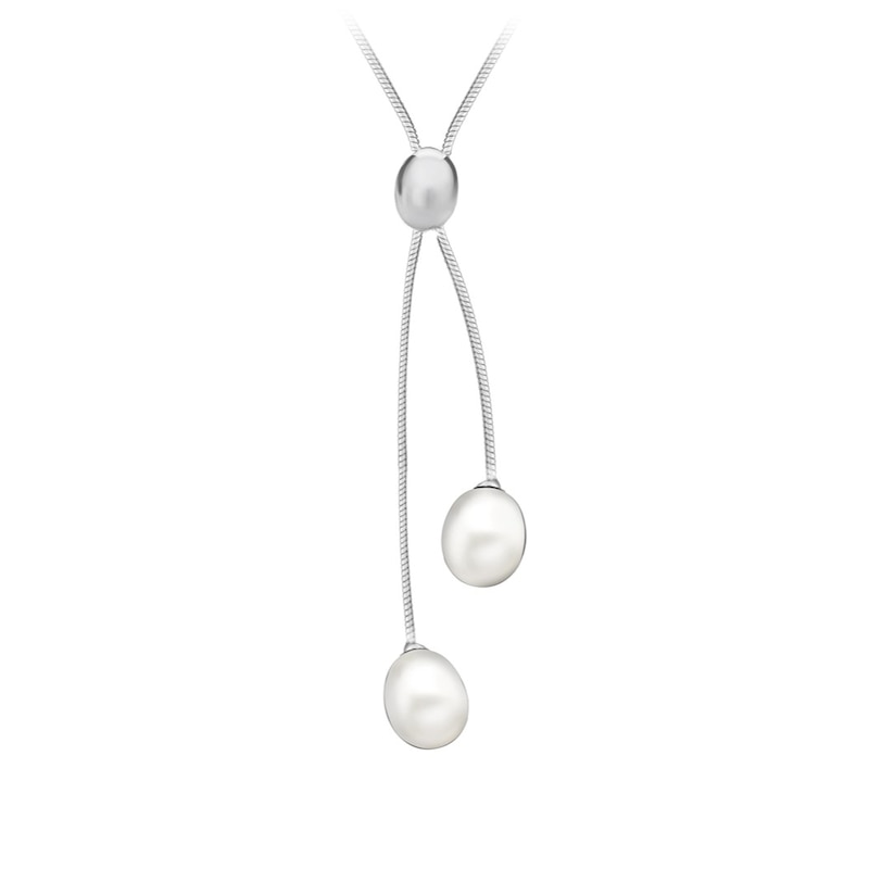 Main Image 1 of Sterling Silver Cultured Freshwater Pearl Double Drop Necklace